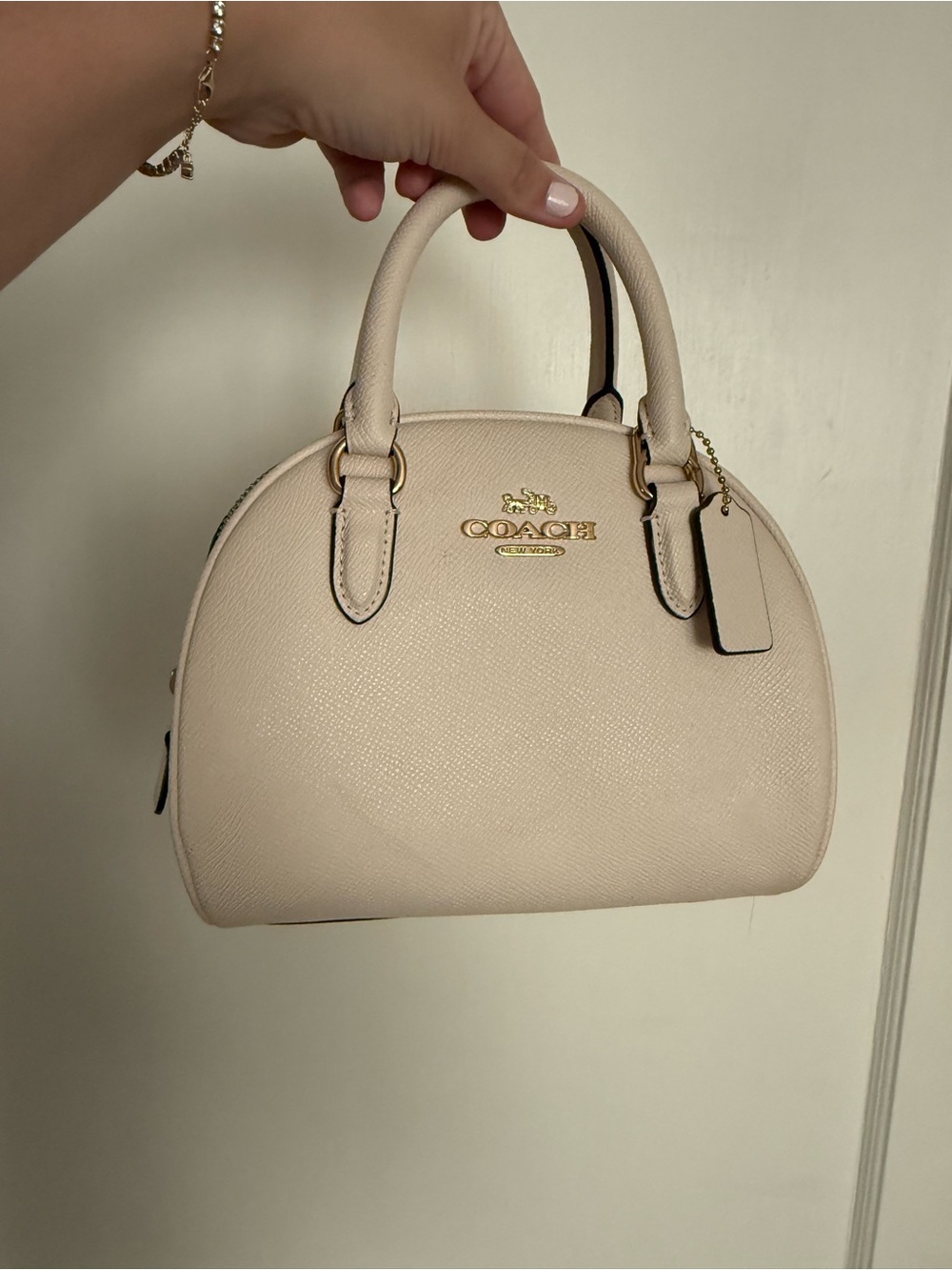 Coach Pebble Leather Semi Circle Satchel - Cream White